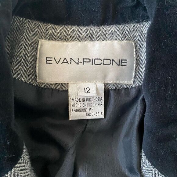 Evan Picone wool Blend women 12 three button blazer jacket w/velour collar - Picture 6 of 11